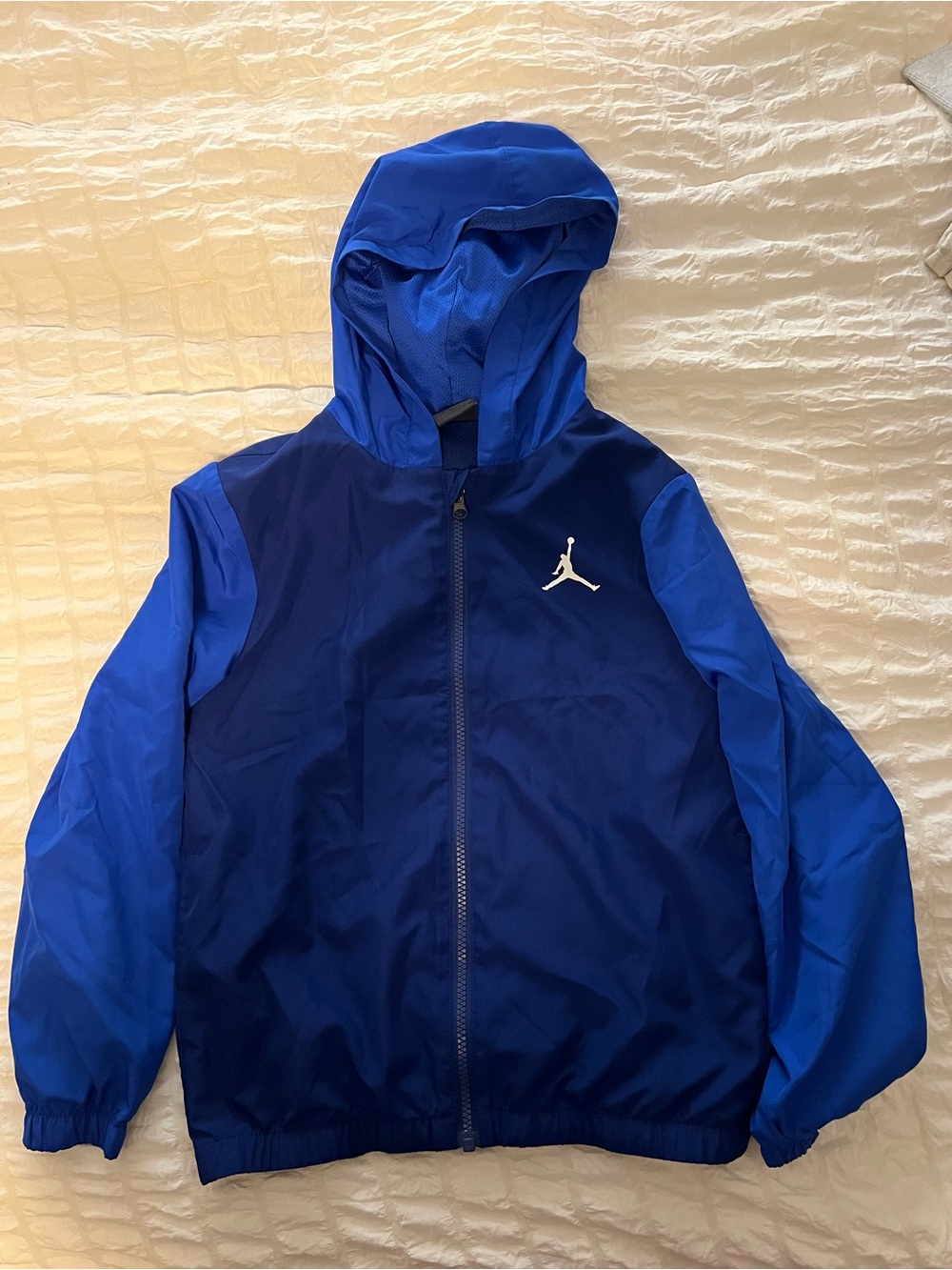 Nike Jordan Boys Windbreaker Jacket Blue Medium 10-12 Dri-FIT Hooded Full Zip
